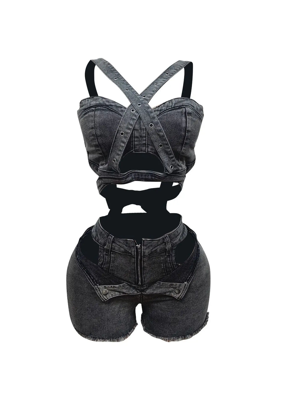 Ensembles deux 2 pièces haut court et short jean pour femmes