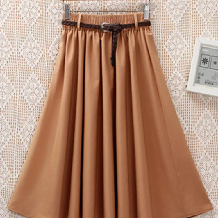Jupe mi-longue plissée avec ceinture pour femmes