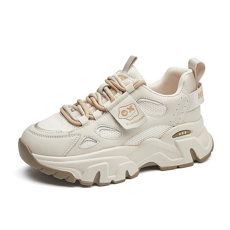 Baskets compensées en cuir véritable pour femmes