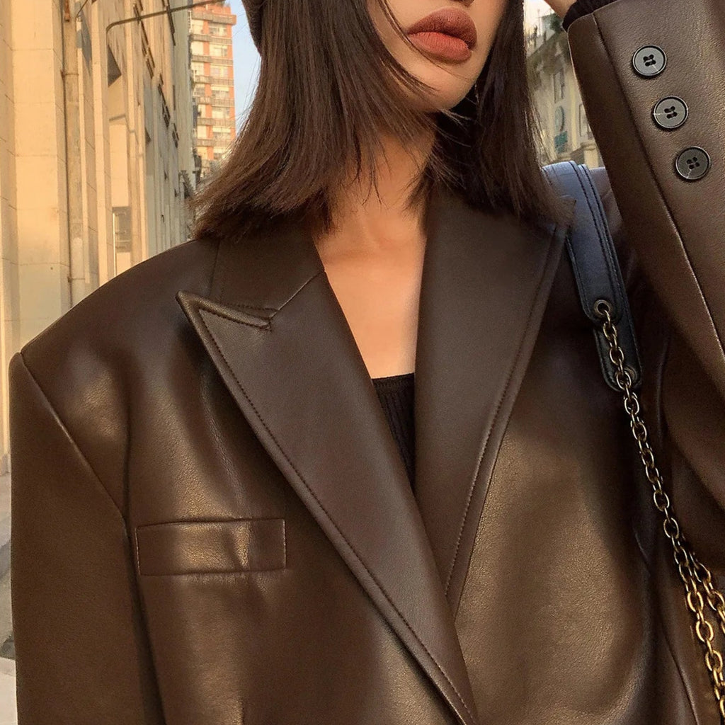 Veste blazer en cuir PU souple pour femmes