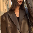 Veste blazer en cuir PU souple pour femmes