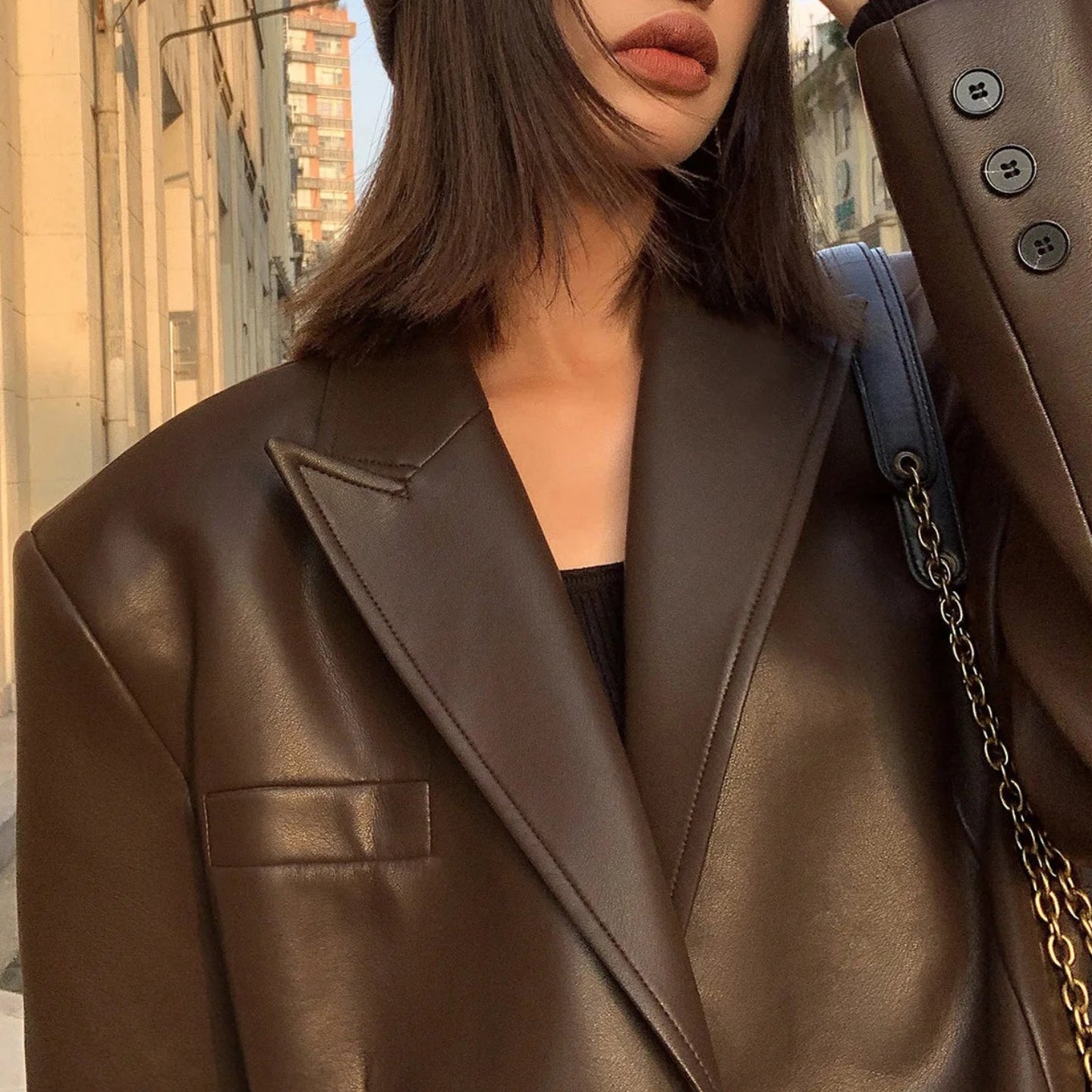 Veste blazer en cuir PU souple pour femmes
