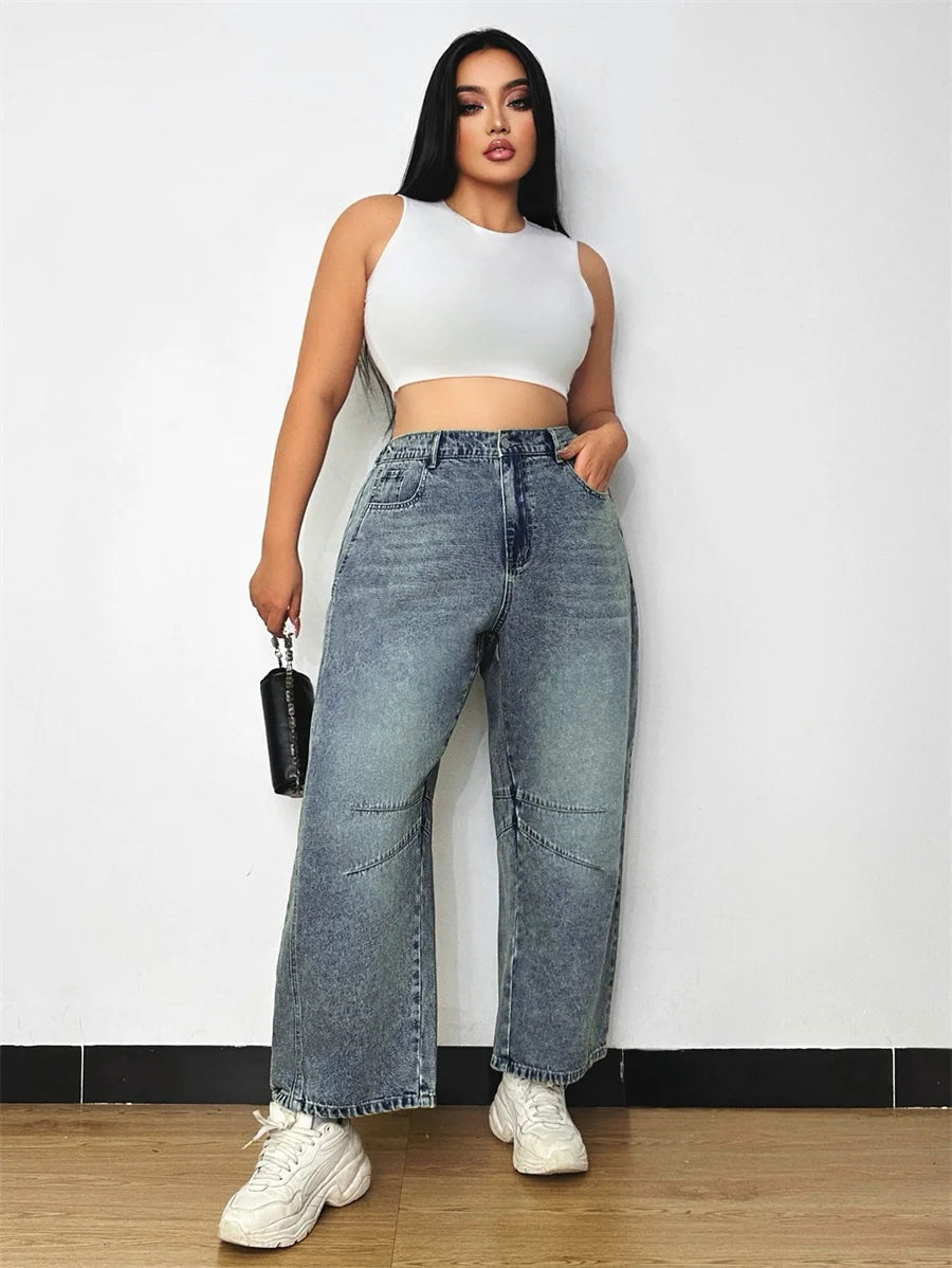 Jean ample et droit à taille élastique pour femmes