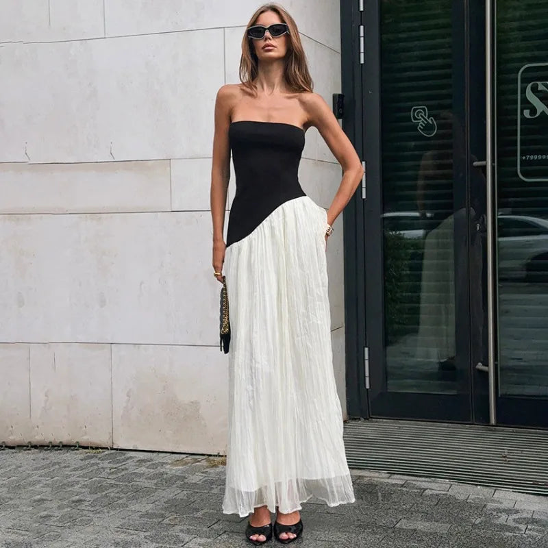 Robe longue bustier contrastée pour femmes
