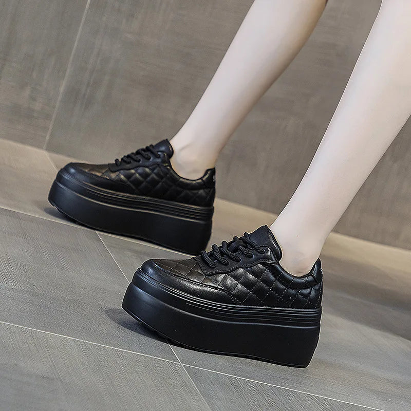 Baskets compensées en cuir véritable pour femmes