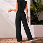 Ensemble deux pièces en coton lin gilet court haut + pantalon pour femmes