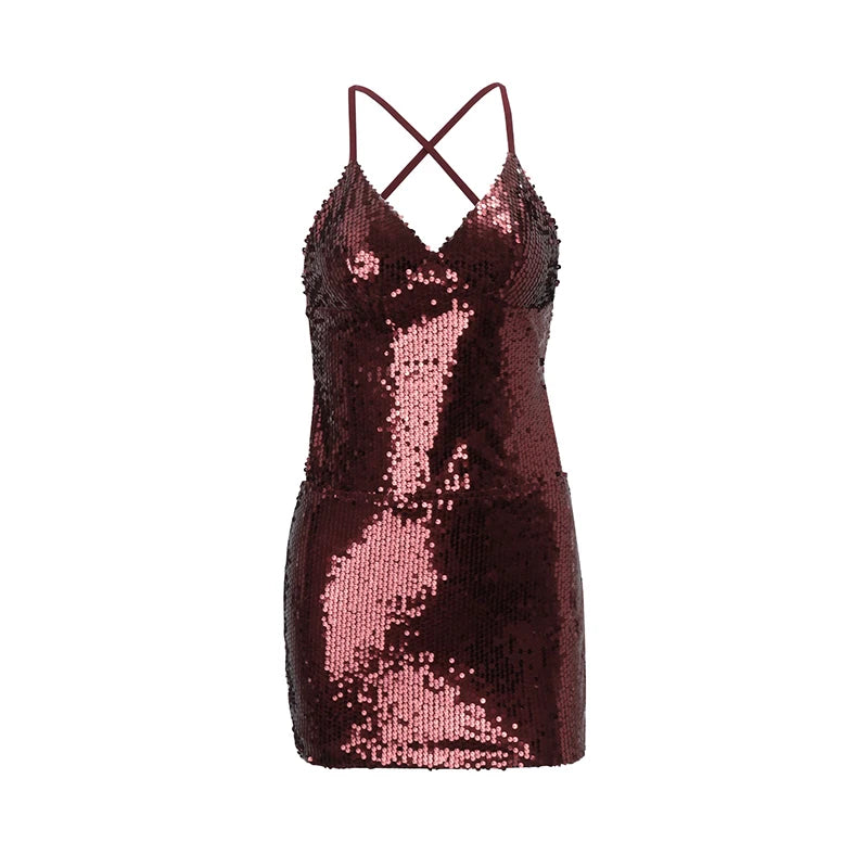Robes à paillettes avec col en V profond pour femmes