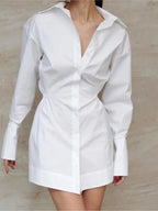 Robes chemise élégantes à col rabattu et cintrées à la taille pour femmes