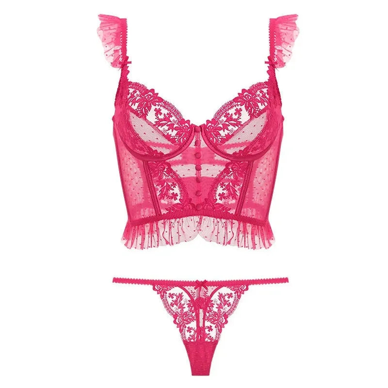 Ensemble de lingerie soutien-gorge d'été en dentelle fine et respirante et string pour femmes