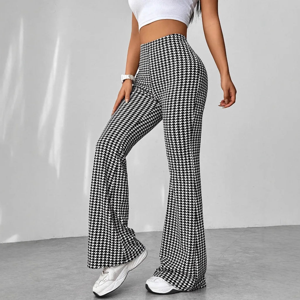 Pantalon évasé pied-de-poule pour femmes