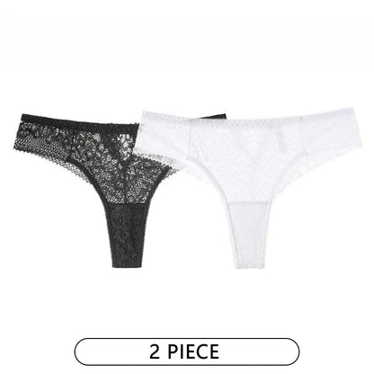 Lot de 2 Culottes Femme – Dentelle Brodée Taille Basse