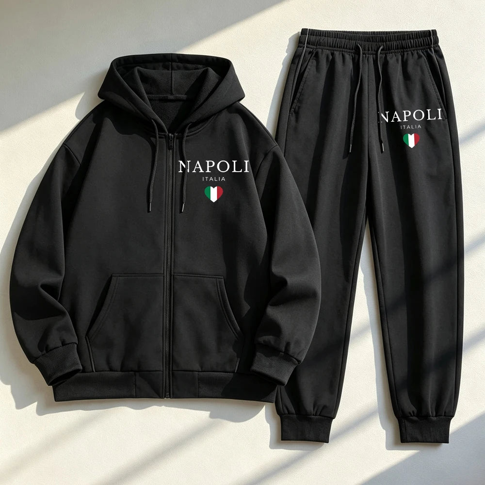 Ensemble 2 pièces à capuche zippé et pantalon de survêtement imprimé Naples pour femmes