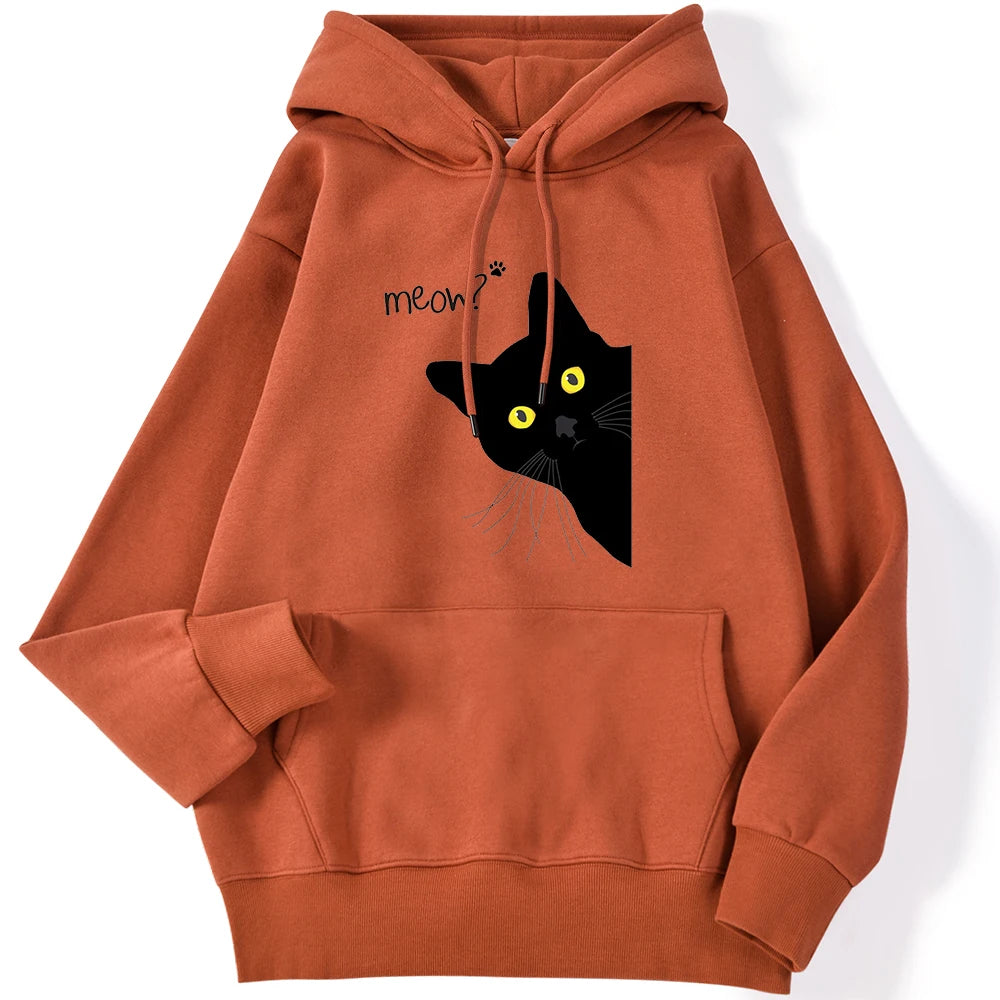 Sweat à capuche imprimé chat noir Meow pour femmes