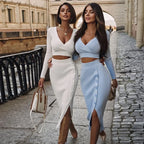 Ensemble 2 pièces pull uni et jupe longue fendue coupe couvertes pour femmes