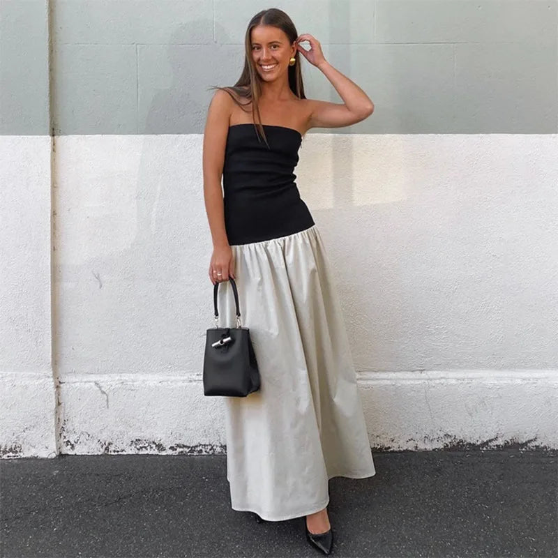 Robe longue en fibre patchwork pour femmes