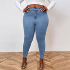 Jean skinny taille moyenne délavé rétro grande taille pour femme