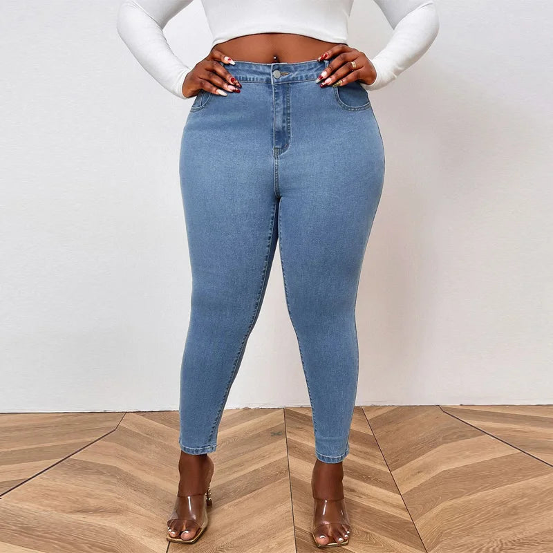 Jean skinny taille moyenne délavé rétro grande taille pour femme