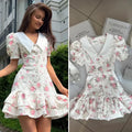 Robe d'été imprimée à manches bouffantes et à volants pour femmes