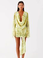 Mini robe élégante à col en V profond drapé froncé pour femmes