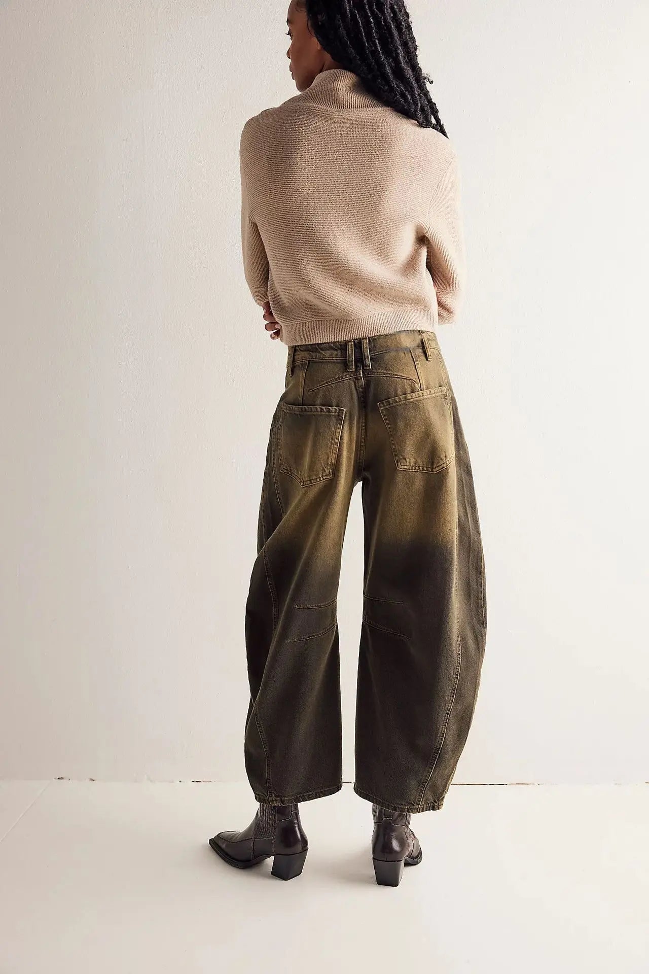 Pantalon en jean délavé taille mi-basse pour femmes