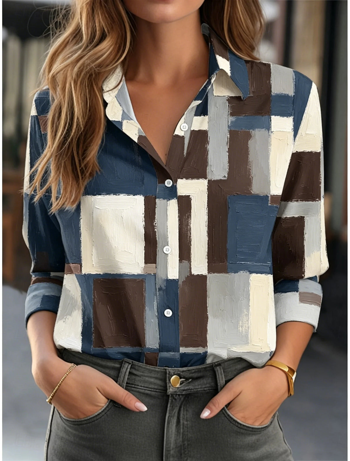 Chemise à revers à manches longues pour femmes
