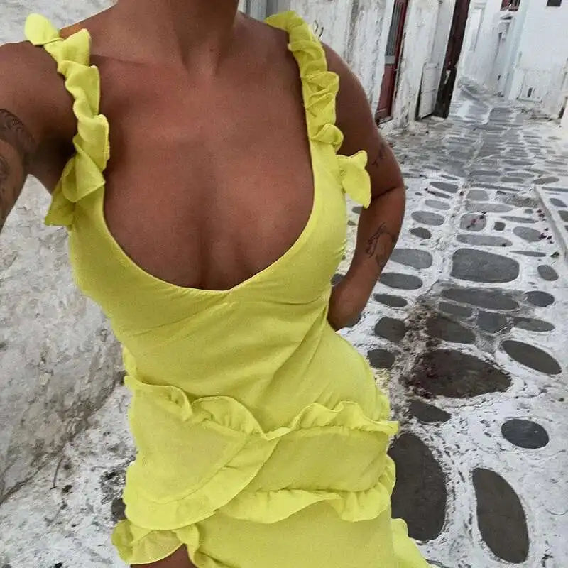 Robe longue maxi élégante à volants pour femmes