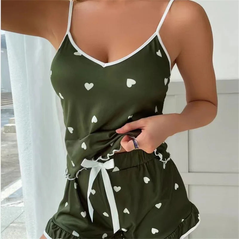 Pyjama d’Été Femme – Bretelles Fines et Imprimé Géométrique