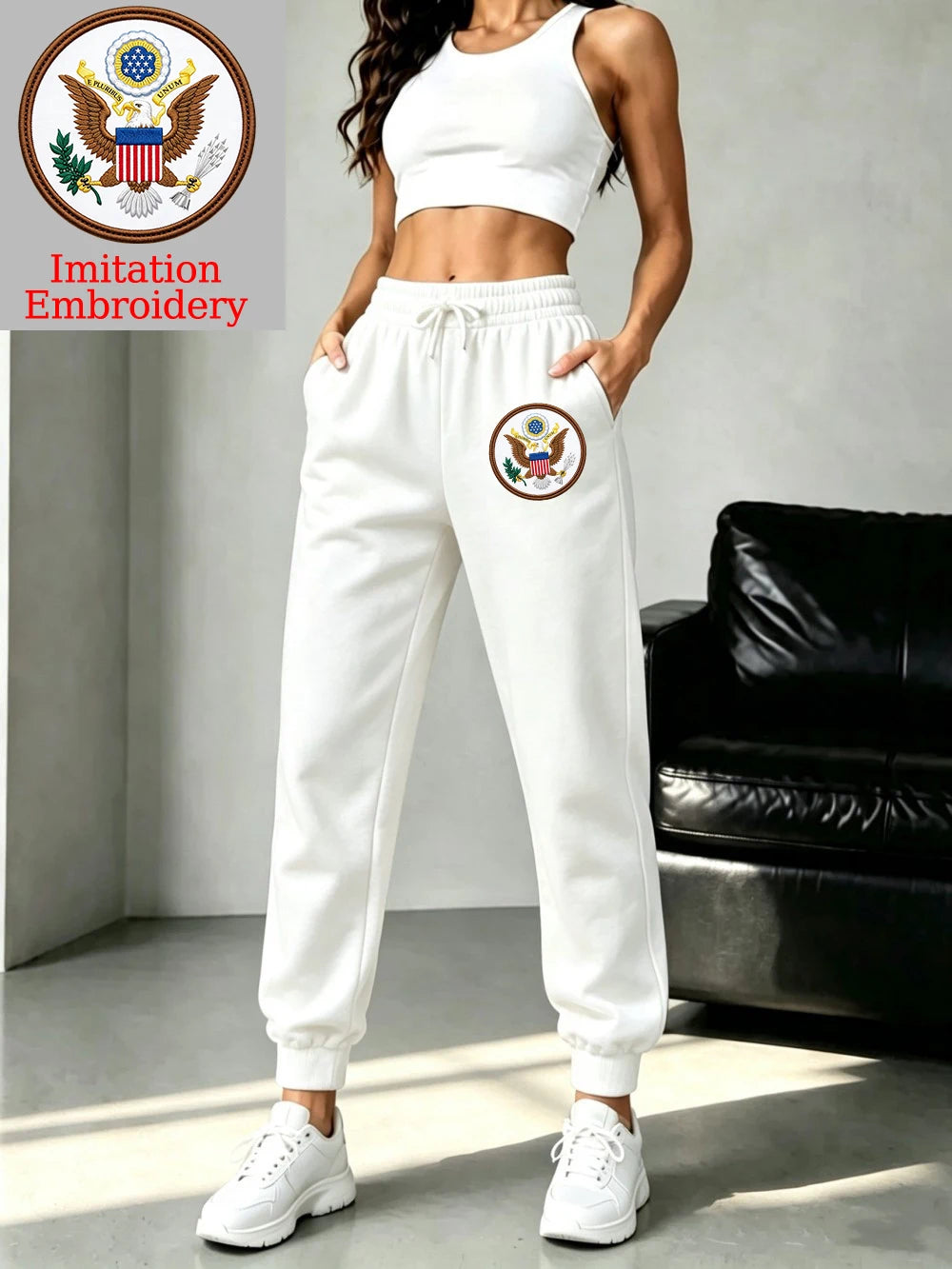 Pantalon de jogging avec imprimé emblème américain pour femmes
