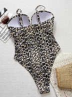 Maillot de bain une pièce imprimé léopard, taille haute pour femmes