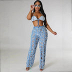 Pantalon large déchiré et effiloché uni pour femmes