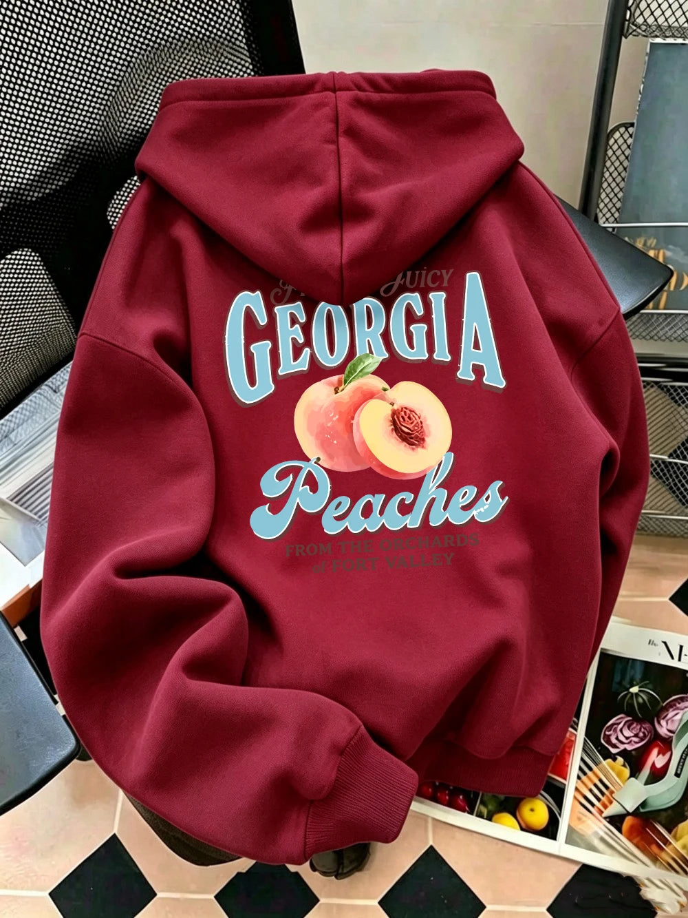 Sweat à capuche imprimé pêches fraîches et juteuses de Géorgie pour femmes