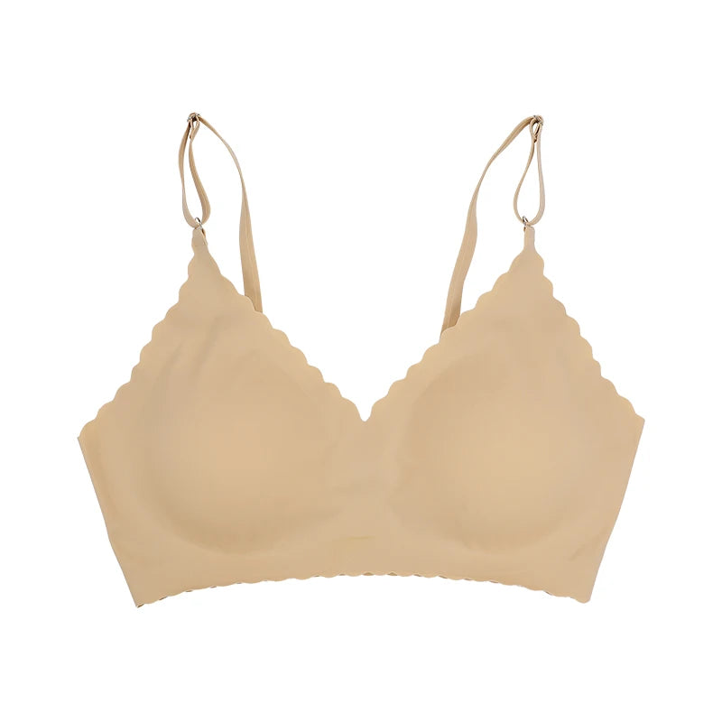 Soutien-gorge confortable sans fil rembourré avec bord ondulé pour femmes