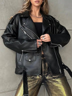 Veste lâche noir en pu faux cuir pour femmes