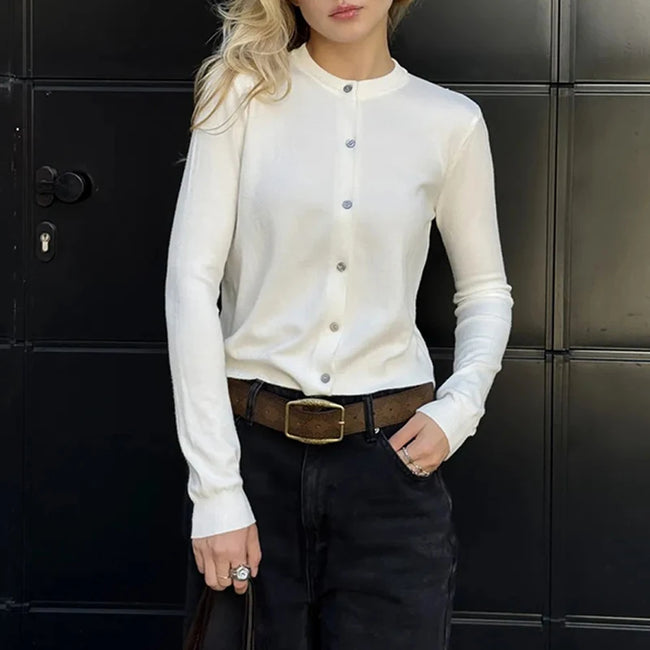 Cardigan femme uni en maille à manches longues