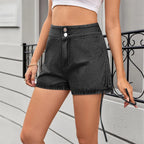 Short en jean taille haute avec cordon de serrage latéral pour femmes