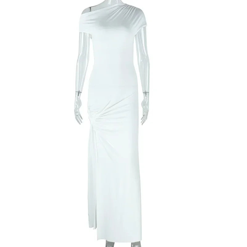 Robe longue à manches courtes et fente latérale pour femmes