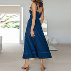 Robe vintage boutonnée à bretelles décontractées pour femmes