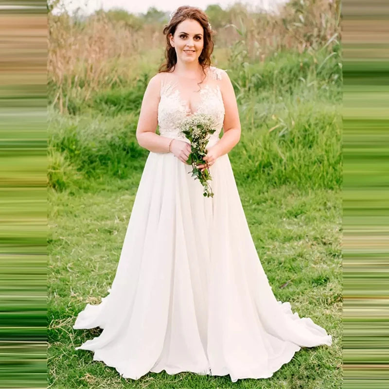 Robe de mariée élégante en dentelle sans manches pour femmes