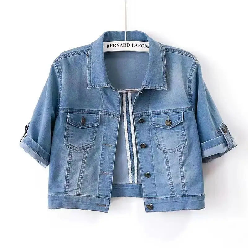 Veste courte en jean avec manches mi-longue pour femmes
