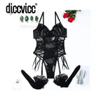 Body avec bas et soutien-gorge en cuir PU verni à lacets  pour femmes