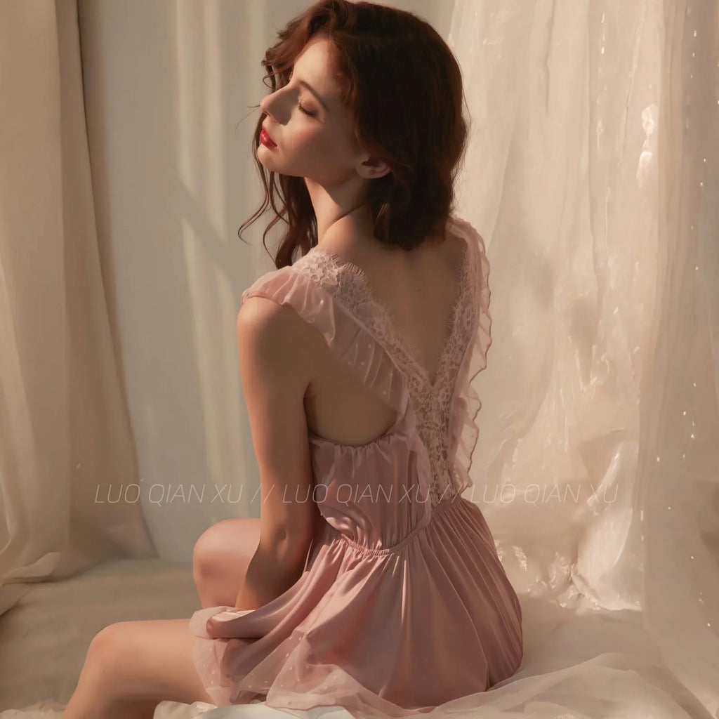 Chemise de nuit d'été sexy en dentelle fine pour femmes