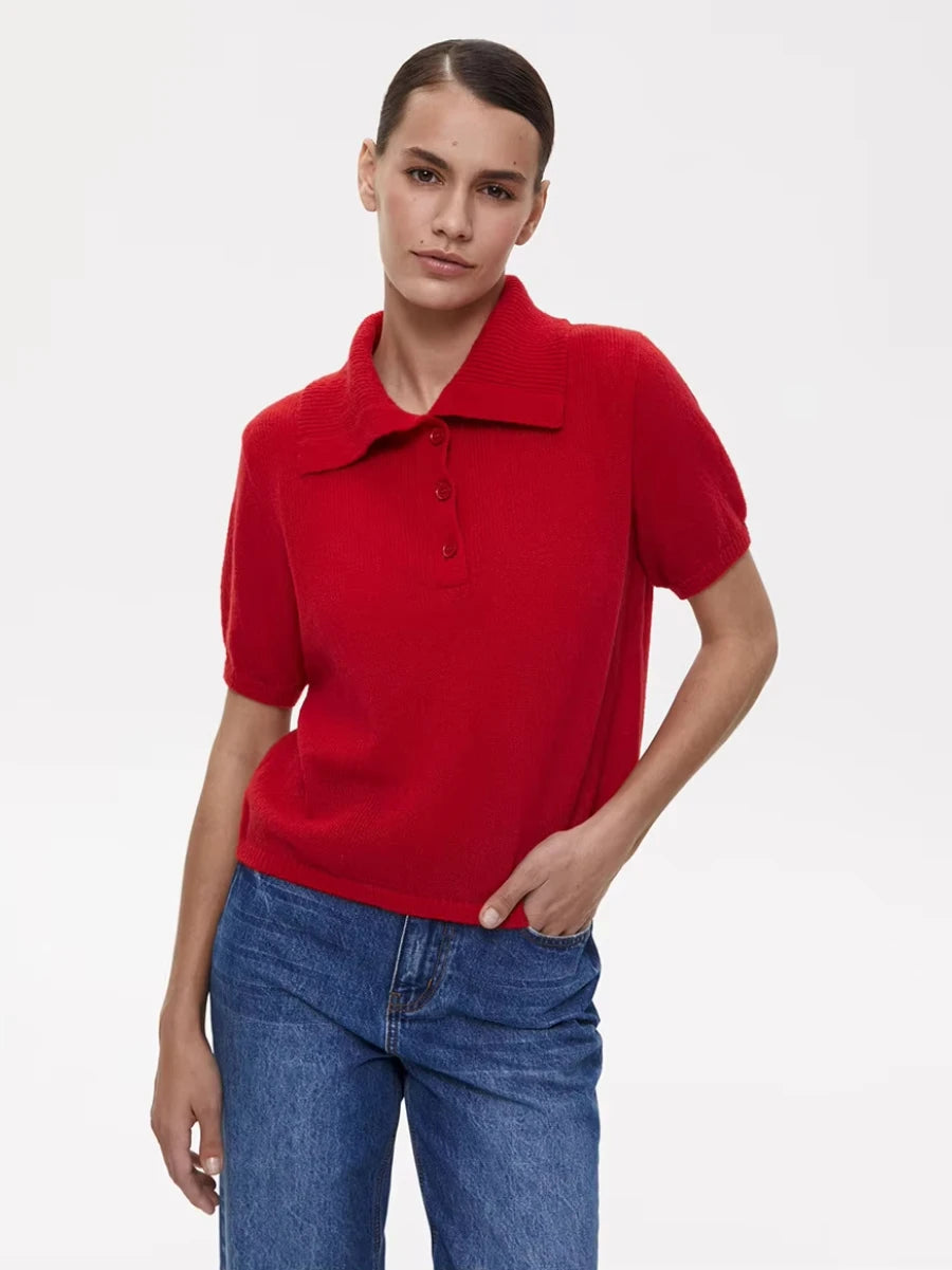 Pull tricoté creux à manches courtes pour femmes