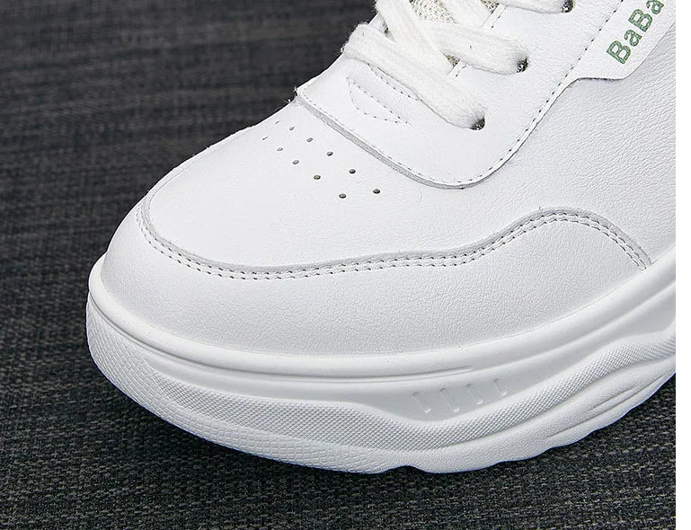Baskets épaisses de 8cm en cuir véritable pour femmes
