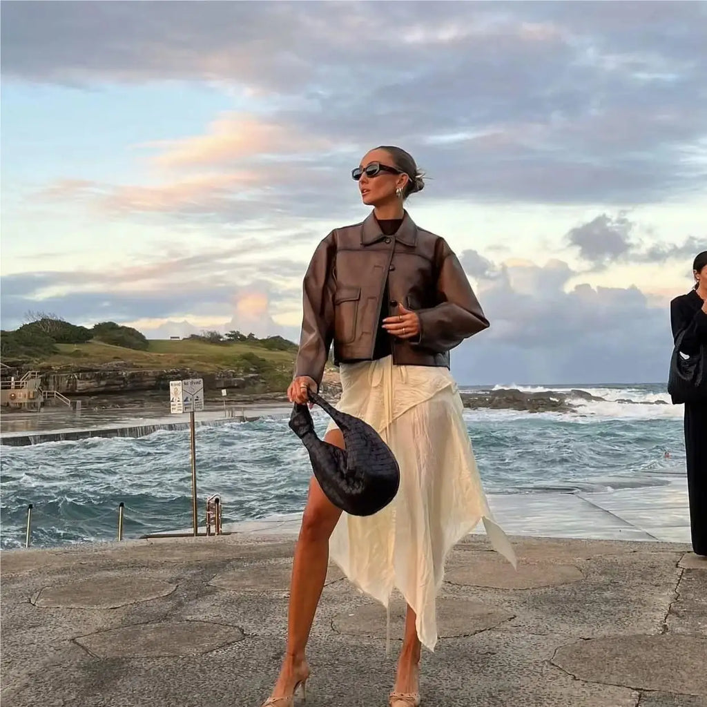Blouson d'hiver en similicuir pour femmes