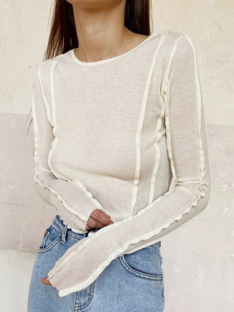 T-Shirt à manches longues et col rond pour femmes