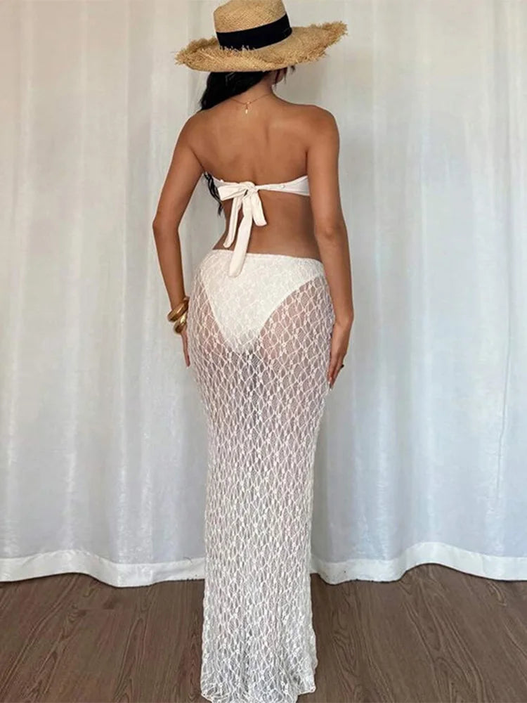Ensembles jupe et haut en dentelle pour femmes