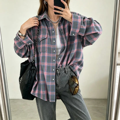Chemisier Oversize Femme – Carreaux Vintage