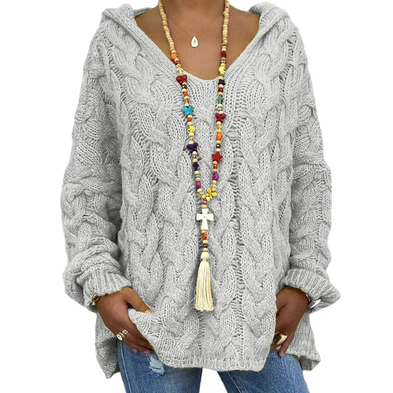 Pull torsadé tricoté de couleur pure pour femmes