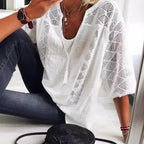 T-shirt à col U et manches trois-quarts pour femmes