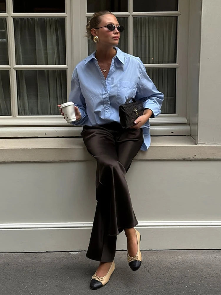 Pantalon décontracté en satin pour femmes